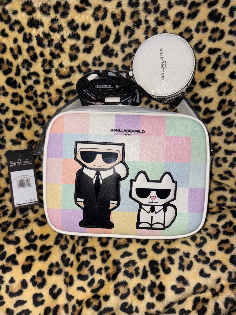 Karl Lagerfeld Pastel Plaid Logo Patch Crossbody Bag - Multicolor